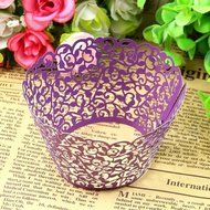 Hual@ Cupcake Wrappers 100 Filigree Artistic Bake Cake Paper Cups Little Vine Lace Laser Cut Liner Baking Cup... N5