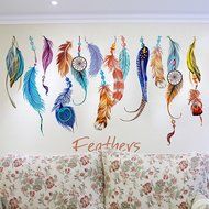 Feather Wall Stickers Removable DIY Mural Creative Background Colourful Living Room Decor Good Luck N3