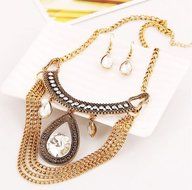 Womens Bubble Bib Statement Multi-layer Water drop Collar Necklace Earrings Set N3
