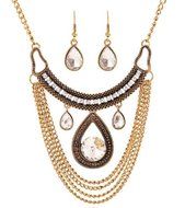 Womens Bubble Bib Statement Multi-layer Water drop Collar Necklace Earrings Set N4