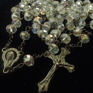 Uniquew AB Transparant Crystal Beads Rosary Catholic Necklace Church Holy Soil Medal &amp; Cross N4