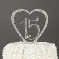 15 Cake Topper 15th Birthday Anniversary Quincea&ntilde;era Rhinestone Number Decoration (Silver) N2