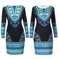 Women Dress,Haoricu Women Traditional African Print Dashiki Bodycon Sexy Long Sleeve Dress N3