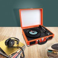 PYLE PVTTBT6OR Bluetooth Classic Vintage Style Vinyl Player Turntable, Vinyl-To-MP3 Record, Rechargeable Battery N4