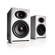 Audioengine P4 Premium Passive Bookshelf Speakers (White) with DS2 Desktop Speaker Stands (Black)