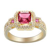 New Women Fashion 18k Yellow Gold Plated Princess Cut Ruby Ring Wedding Jewelry (7) N4