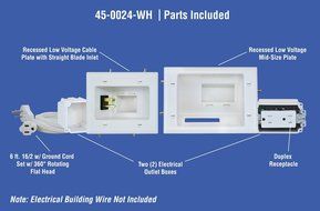 DataComm Electronics 45-0024-WH Recessed Pro-Power Kit with Duplex Receptacle and Straight Blade Inlet