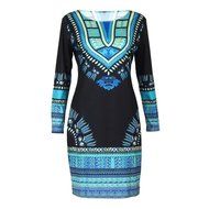 Women Dress,Haoricu Women Traditional African Print Dashiki Bodycon Sexy Long Sleeve Dress N5