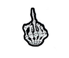 Skull Middle Finger Skeleton Bone Ghost Hog Outlaw Hot Rod Motorcycles Rider Lady Biker Jacket T shirt Patch Sew...