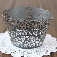 Yansanido 12 set pink Filigree Artistic Bake Little Vine Lace Laser Cut Cupcake Wrapper Cup Muffin Case Trays... N4