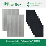 2 Fellowes HEPA Air Purifier Filters &amp; 8 Carbon Filters. Designed by FilterBuy to fit Fellowes AP-300PH and replace...