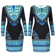 Women Dress,Haoricu Women Traditional African Print Dashiki Bodycon Sexy Long Sleeve Dress N9