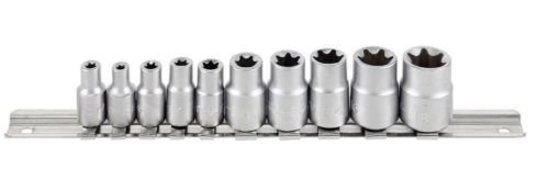 11pc Female E Torx Torque Star Socket Bit Set on Snap in Rail E5-E18 N3