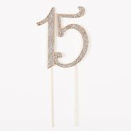 15 Cake Topper 15th Birthday Anniversary Quincea&ntilde;era Rhinestone Number Decoration (Silver) N5