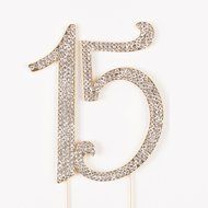 15 Cake Topper 15th Birthday Anniversary Quincea&ntilde;era Rhinestone Number Decoration (Silver) N6