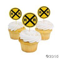 Fun Express Railroad Crossing Sign Cupcake Picks - 25 Pieces