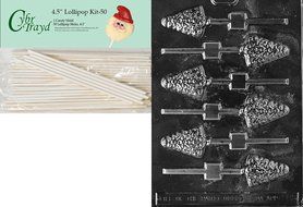 Cybrtrayd 00045St50-C082 Small Tree Lolly Christmas Chocolate/Candy Mold with 50 4.5-Inch Lollipop Sticks