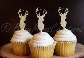 Set of 12 - Gold Glitter Deer Cupcake Toppers - Birthday Cupcake Topper, birthday cake topper, wedding cupcake...