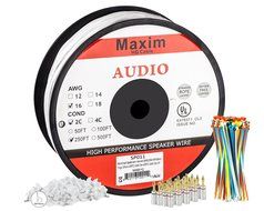 In Wall Speaker Wire | 100 Feet | 12AWG CL3 Rated 2-Conductor Wire White Oxygen Free Copper includes banana plugs... N14
