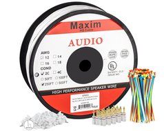 In Wall Speaker Wire | 100 Feet | 12AWG CL3 Rated 2-Conductor Wire White Oxygen Free Copper includes banana plugs... N19