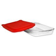 4-Quart Oblong Glass Baking Dish with Red Plastic Cover by Pyrex