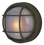 Exteriors Z395-07 Bulkhead 1 Light Flush Mount Light Fixture with Frosted Holophane Glass, Large, Rust by Exteriors