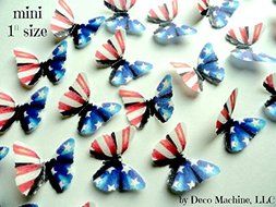 24 Red White &amp; Blue American Flag Print Mini Decorative Wafer Paper Butterflies&copy; 1&quot; Pre Cut Cake Decorations Fourth... N2