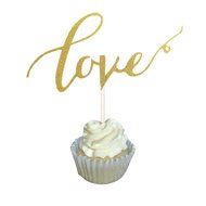 Aisila Pack of 20 Glitter Paper LOVE Wedding Cupcake Toppers Golden (Love 1)