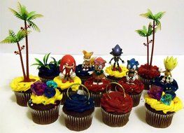 Classic SONIC THE HEDGEHOG Birthday CUPCAKE Topper Set Featuring Super Sonic, Amy Rose, Miles Tails Prower, Sonic...