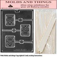 30th Lolly Numbers and Letters Chocolate Candy Mold &copy; Molding Instruction+ 25 Lollipop Sticks