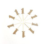 Set of 10 - Gold Glitter Number 1 One Year Old Cupcake Cake Picks, Baby First Birthday Cake Topper, Metallic Gold...