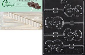 Cybrtrayd 45St50-L048 No.3 Lolly Letters and Numbers Chocolate Candy Mold with 50-Pack 4.5-Inch Lollipop Sticks