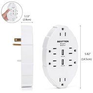 Bestten 6 Outlet Socket Wall Mount Surge Protector with Dual USB 3.1A Port Wall Charger N6