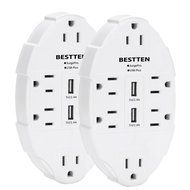 Bestten 6 Outlet Socket Wall Mount Surge Protector with Dual USB 3.1A Port Wall Charger N8