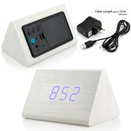 GEARONIC TM Modern Triangle Wood LED Wooden Alarm Digital Desk Clock Thermometer Classical Timer Calendar Updated... N16