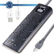 HOLSEM 5 Outlets Surge Protector Power Strip with 2 USB Charging Ports (5V/2.1A) and 4' Heavy Duty Extension Cord... N6