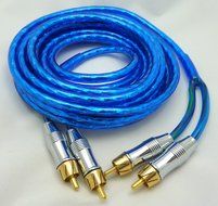 Crankin' Power Twisted Pair Dual Male RCA Blue Audio Patch Cable Cord, 3-Ft Shielded; AS-2236