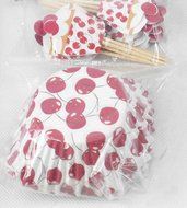 Cherry Cupcake Wrappers and Toppers - Set of 24 of each