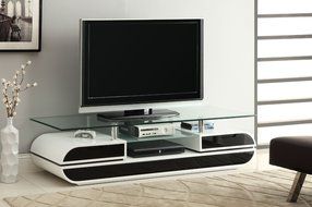 Furniture of America Glenn Contemporary TV Console/Stand, 63-Inch, Glossy Black and White N2