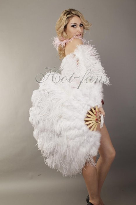 Hot-fans Marabou and Ostrich Feather Fan 24"x 43" ,White N5