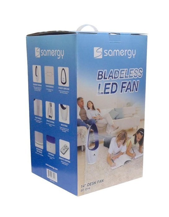Samergy Bladeless Fan - 14 Inch - With LED Light & Remote (Green White) N5