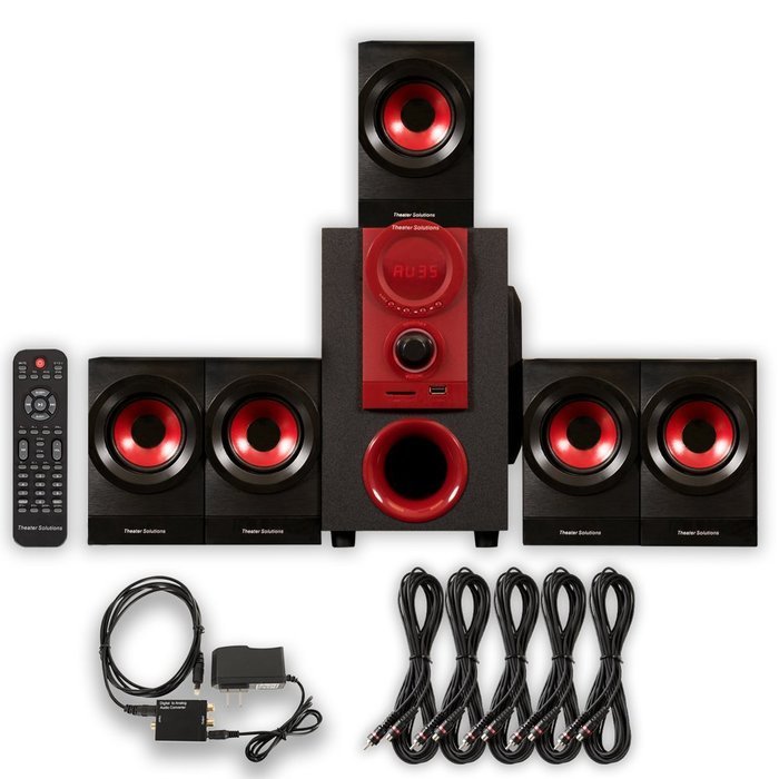 Theater Solutions TS521 Home Theater 5.1 Speaker System with Optical Input and 5 Extension Cables