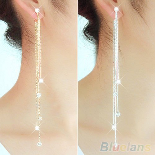 Women's Charm Rhinestone Super Long Tassels Drop Dangle Party Linear Earrings N2