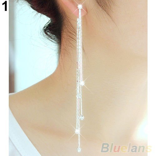 Women's Charm Rhinestone Super Long Tassels Drop Dangle Party Linear Earrings N3