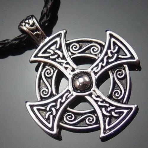 Silver Celtic Solar Cross Pewter Pendant with 20" Choker Necklace PP#235