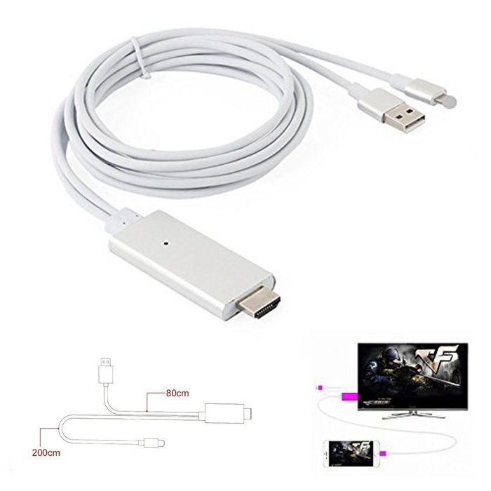 1080P iPhone Lightning 8 Pin to HDMI Cable Connector,BAIVON 6.5 Feet HD High Speed HDTV Converter Adapter with... N7