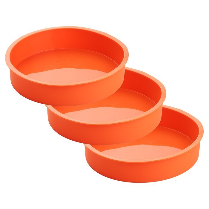 Set of 3 Round Silicone Mold Cake Baking Pans Includes 5 Laminated Grease Proof Cardboard Cake Circles