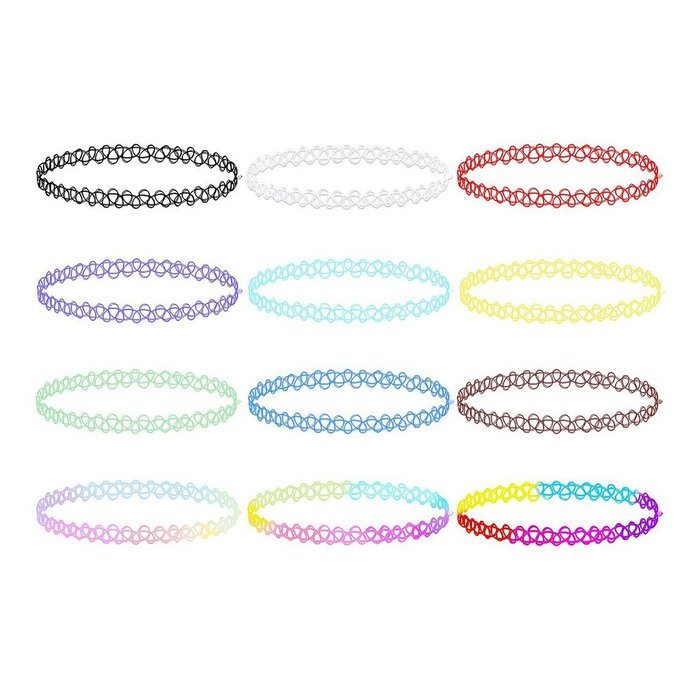 FENICAL Choker Necklace Stretch Gothic Tattoo Henna Elastic Choker Necklace Set 12-Pack N7