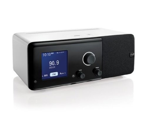 The Cue Radio Model r1 iPod iPhone Dock with Model s1 Satellite Speaker (white)