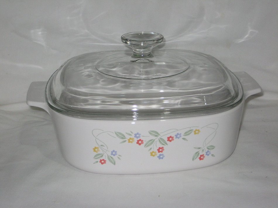 Corning English Meadow 2 Liter Square Glass Casserole Baking Dish w/ Lid USA N2